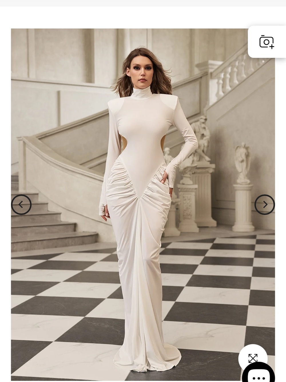 Mew mews Elegant Long-Sleeve Ivory Ruched Evening Gown
